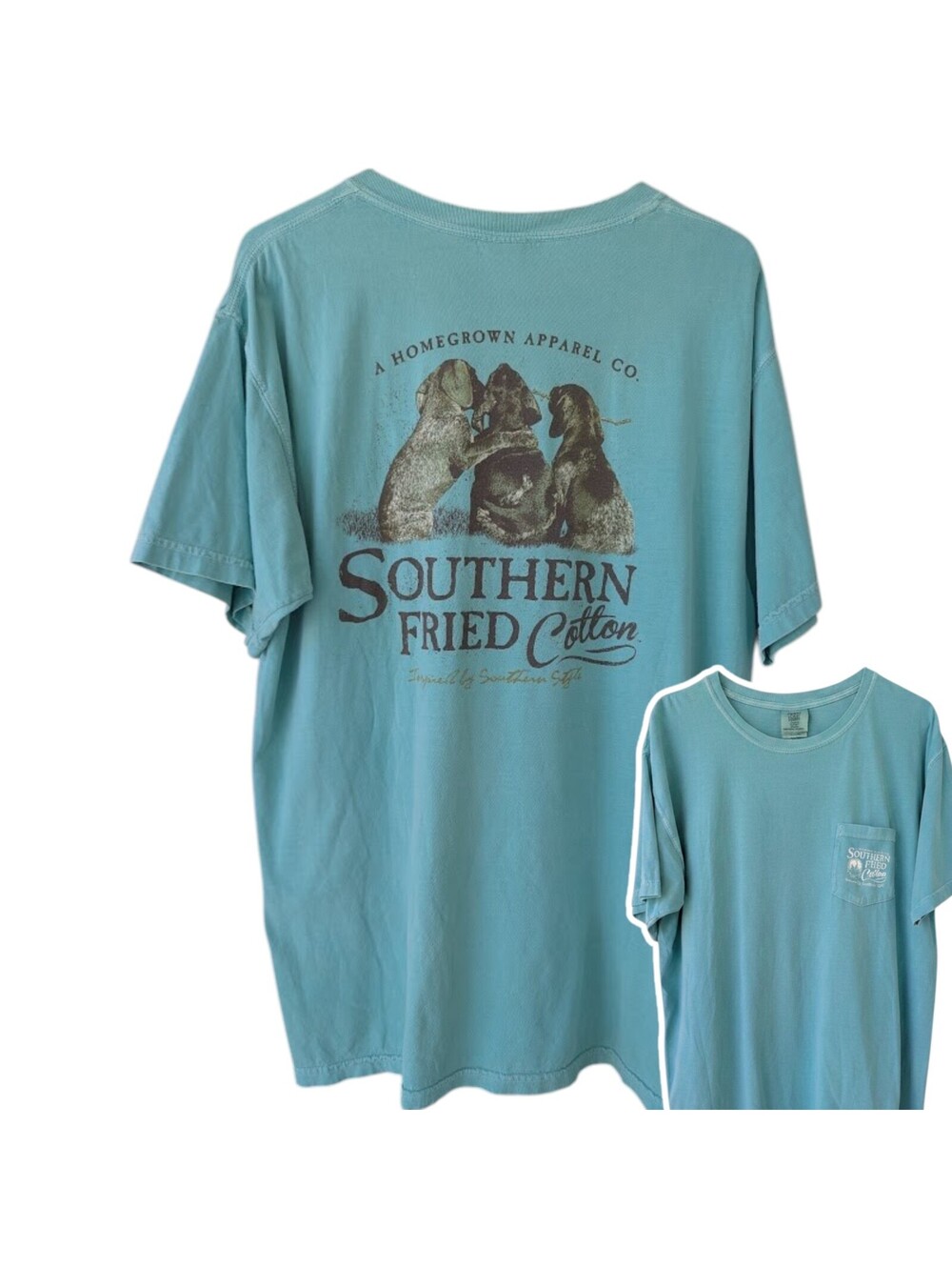 Southern Fried Cotton Shirt Large Comfort Colors Blue Hunting Dog Graphic Tee